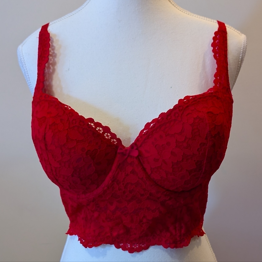 Victoria's Secret Very Sexy Red Lace Bustier Longline Bra Top Corset Style